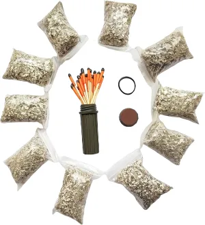 eGREEN Emergency Fire Starter Magnesium 10,15,20 Bags 99% Pure Windproof Stormproof Matches Wax Rope for Camping Hiking Bushcraft Bug Out Bag Outdoor Survival