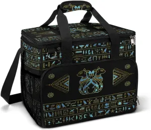 Egyptian Cats Hieroglyphs Gold Blue Cooler Bag, Collapsible Soft Sided Cooler, Large Leakproof Camping Cooler, Portable Travel Cooler for Camping, Road Trips