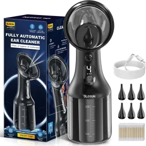 Electric Ear Wax Removal with One-Piece Waste Tank, IPX7 Electric Ear Cleaner with 4 Water Pressure Levels, Safe Ear Irrigation Kit for Earwax Buildup Flushing and Cleaning (Black)