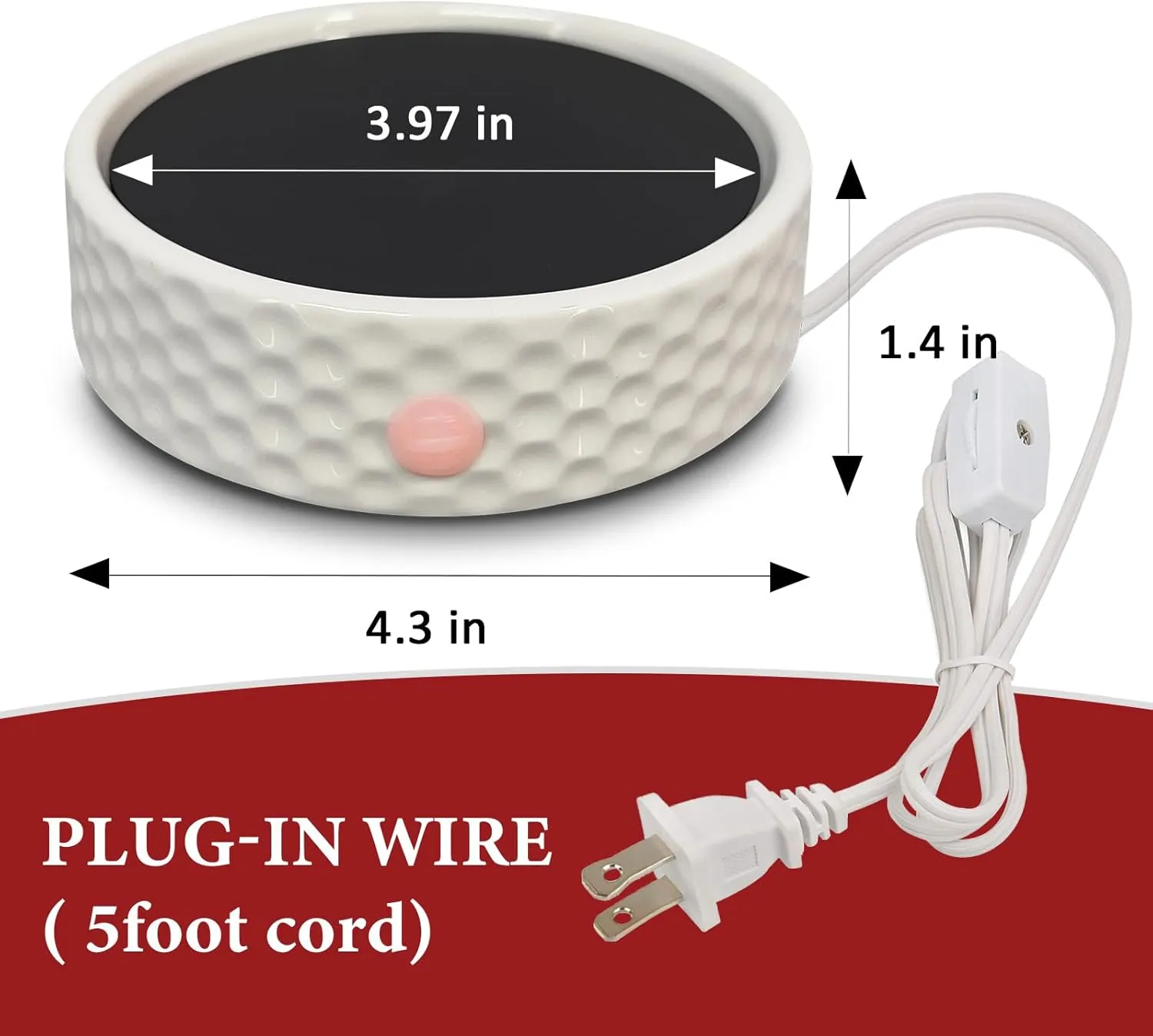 Electric Large Ceramic Candle Warmer Plate - Wax Warmer for Jar Candles, Coffee Mug, Cup - Home Office Aromatherapy Fragrance Heating Beverage Milk Tea Hot Chocolate