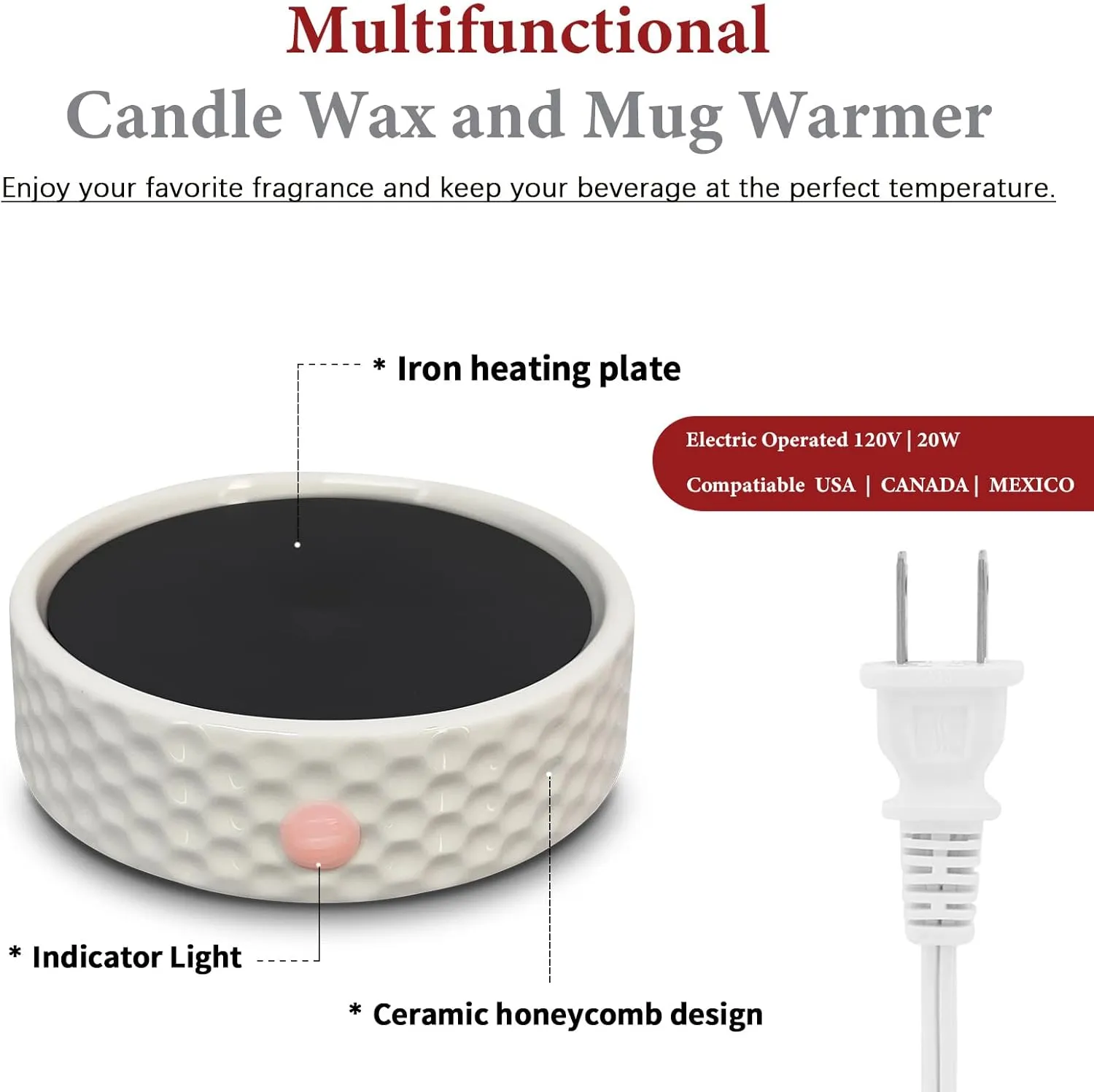 Electric Large Ceramic Candle Warmer Plate - Wax Warmer for Jar Candles, Coffee Mug, Cup - Home Office Aromatherapy Fragrance Heating Beverage Milk Tea Hot Chocolate