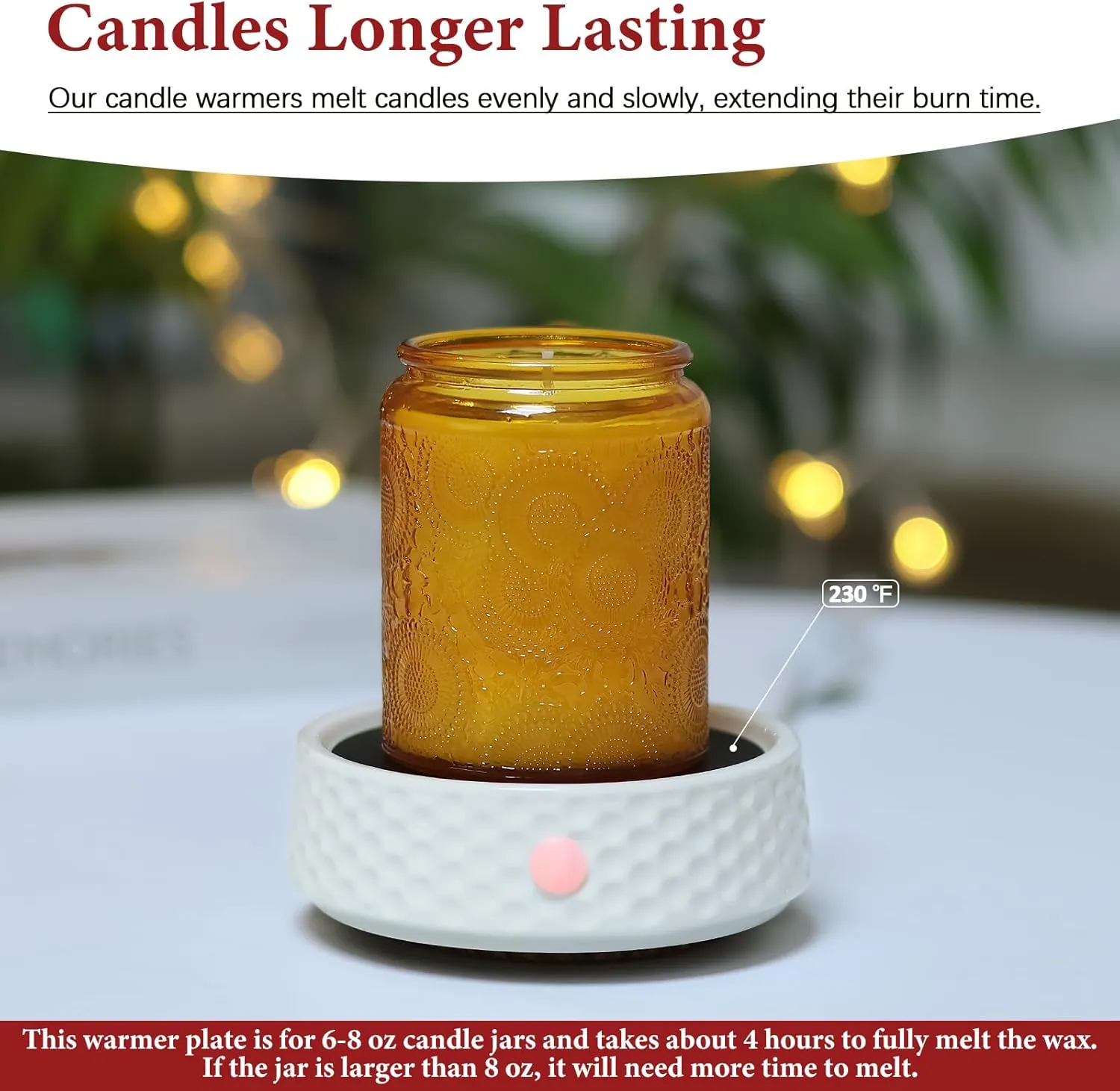 Electric Large Ceramic Candle Warmer Plate - Wax Warmer for Jar Candles, Coffee Mug, Cup - Home Office Aromatherapy Fragrance Heating Beverage Milk Tea Hot Chocolate