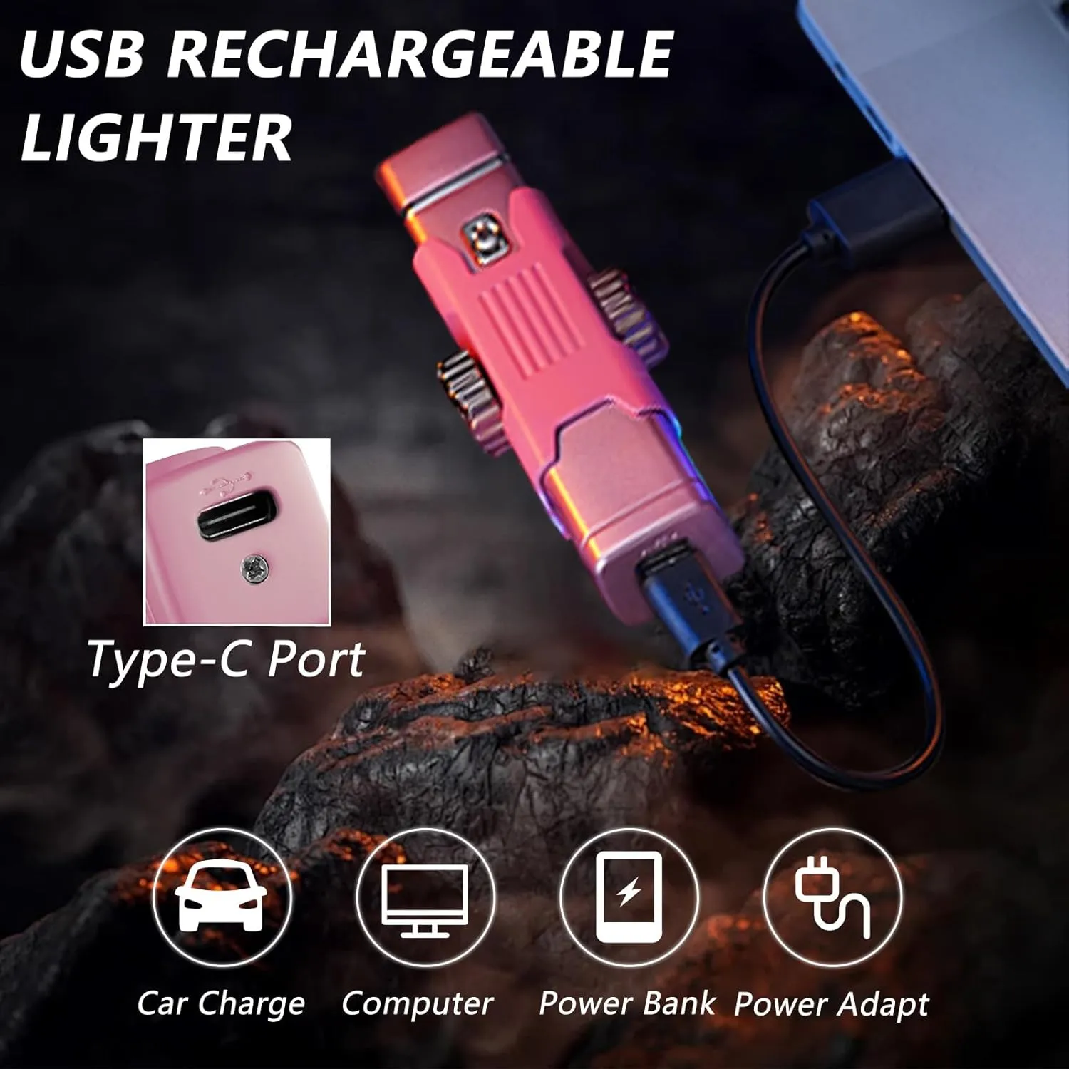 Electric Lighter - Rechargeable, Windproof, Plasma Arc Lighter for Outdoor Camping, Adventure (Pink)