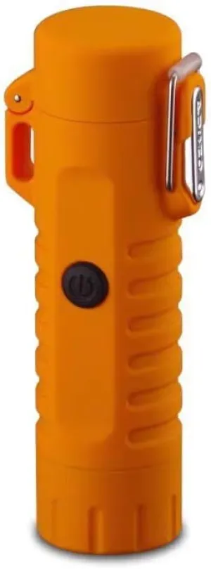 Electric Lighter USB C Rechargeable Lighter with Flashlight Windproof Arc Lighter Waterproof Flameless Arc Plasma Lighters with for Adventure, Survival Tactical, Camping Gadgets (Orange)