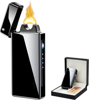 Electric Lighters Rechargeable Flameless Windproof Plasma Lighter Butane Free Lighters with High Capacity Battery for Candle （Black）