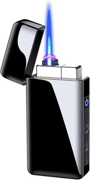 Electric Lighters Rechargeable USB Lighter, Electronic Plasma Butane Torch with Double Arc, Dual Use Self Lighting Cool Lighters with Power Capacity LED Indicator (No Gas) (Black)