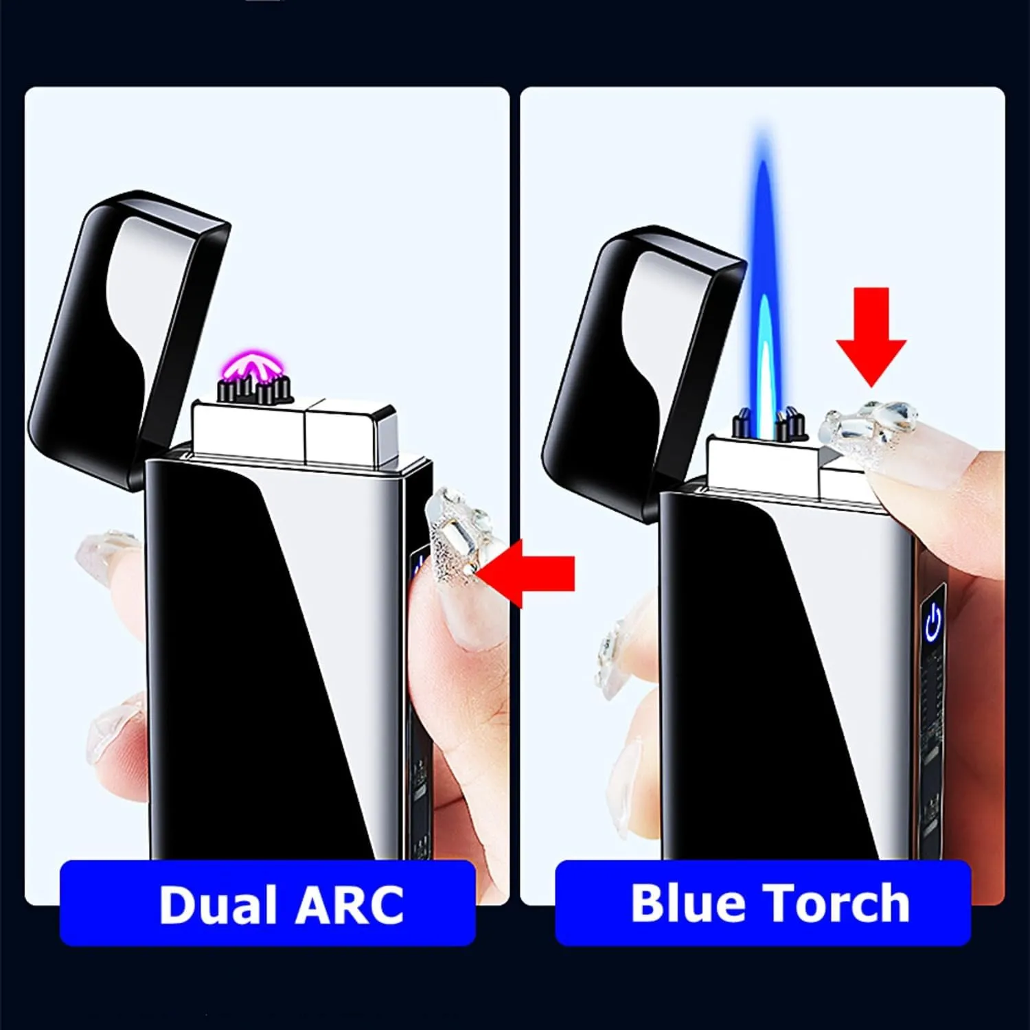 Electric Lighters Rechargeable USB Lighter, Electronic Plasma Butane Torch with Double Arc, Dual Use Self Lighting Cool Lighters with Power Capacity LED Indicator (No Gas) (Black)