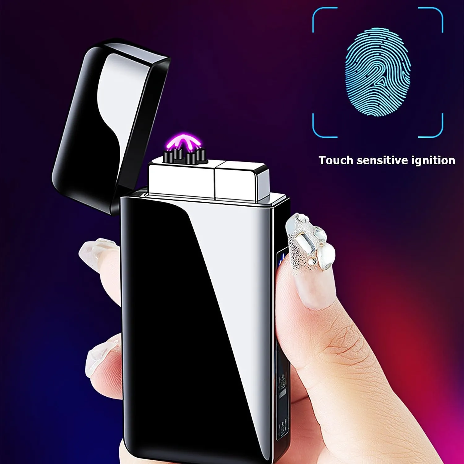 Electric Lighters Rechargeable USB Lighter, Electronic Plasma Butane Torch with Double Arc, Dual Use Self Lighting Cool Lighters with Power Capacity LED Indicator (No Gas) (Black)