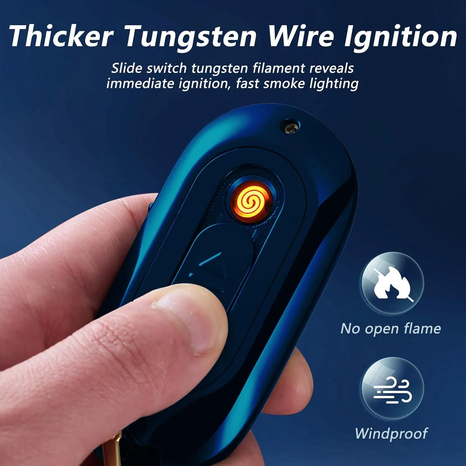 Electric Lighters USB Rechargeable Keychain Lighter Flameless Windproof Plasma Arc Lighter with Clock, Cool Lighters for Candles (Blue)