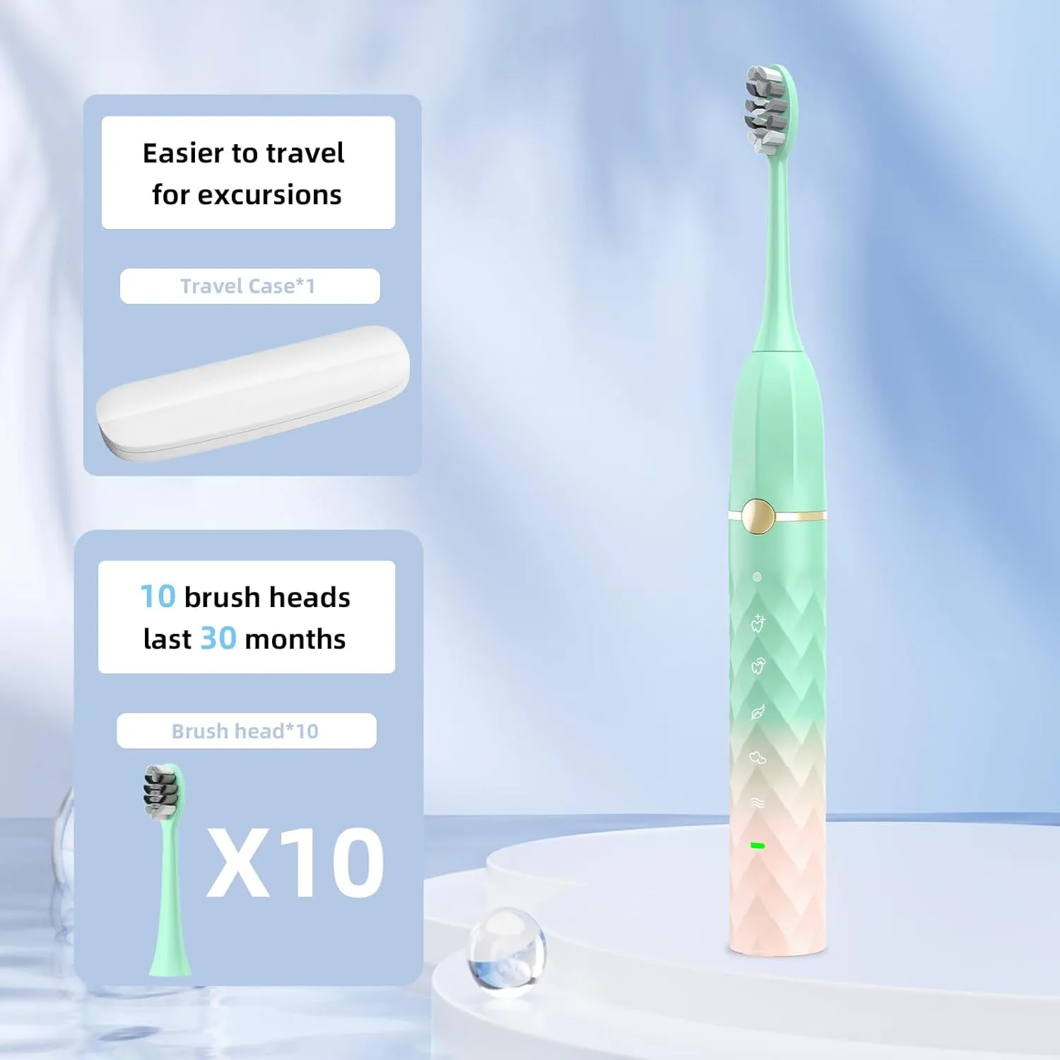 Electric Toothbrush Set, Equipped with 10 Brush Heads and Travel case, IPX8 Waterproof, 2-Minute Timer, 42000 high-Frequency Vibrations, 5 Modes, The First Choice for Gift Giving