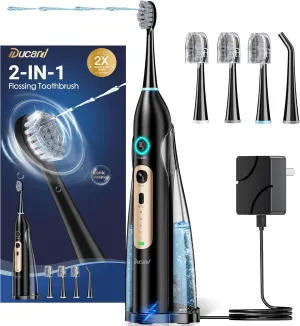 Electric Toothbrush with Water Flosser Combo, Cordless & Portable flossing Toothbrush for Travel, Sonic Electric Toothbrush for Adults for Teeth Cleaning, 3 Brush Modes & 5 Floss Speed & 4 Tips