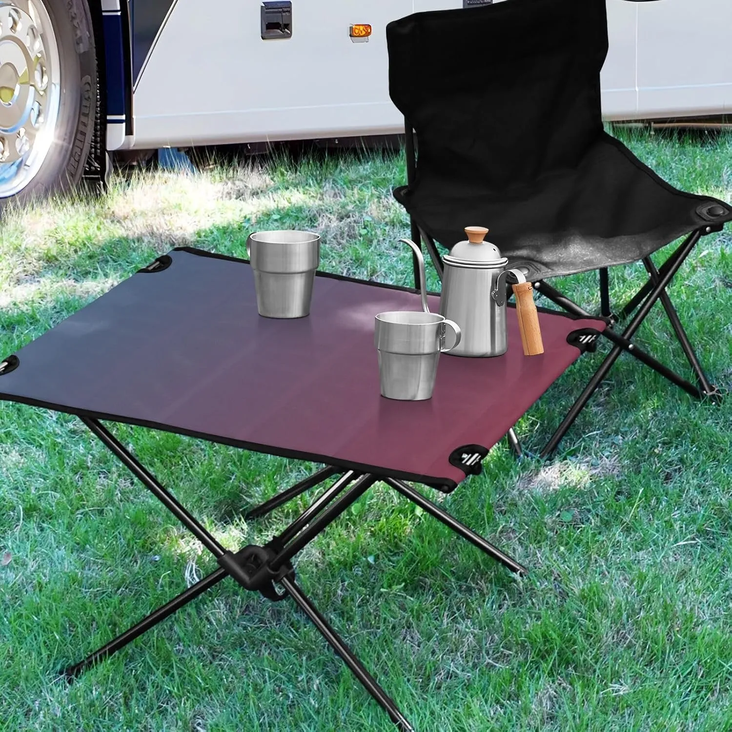 Emelivor Blue Red Gradient Folding Camping Table Portable Beach Table with Carry Bag Small Craft Table for Camping Picnic BBQ Backpacking Beach