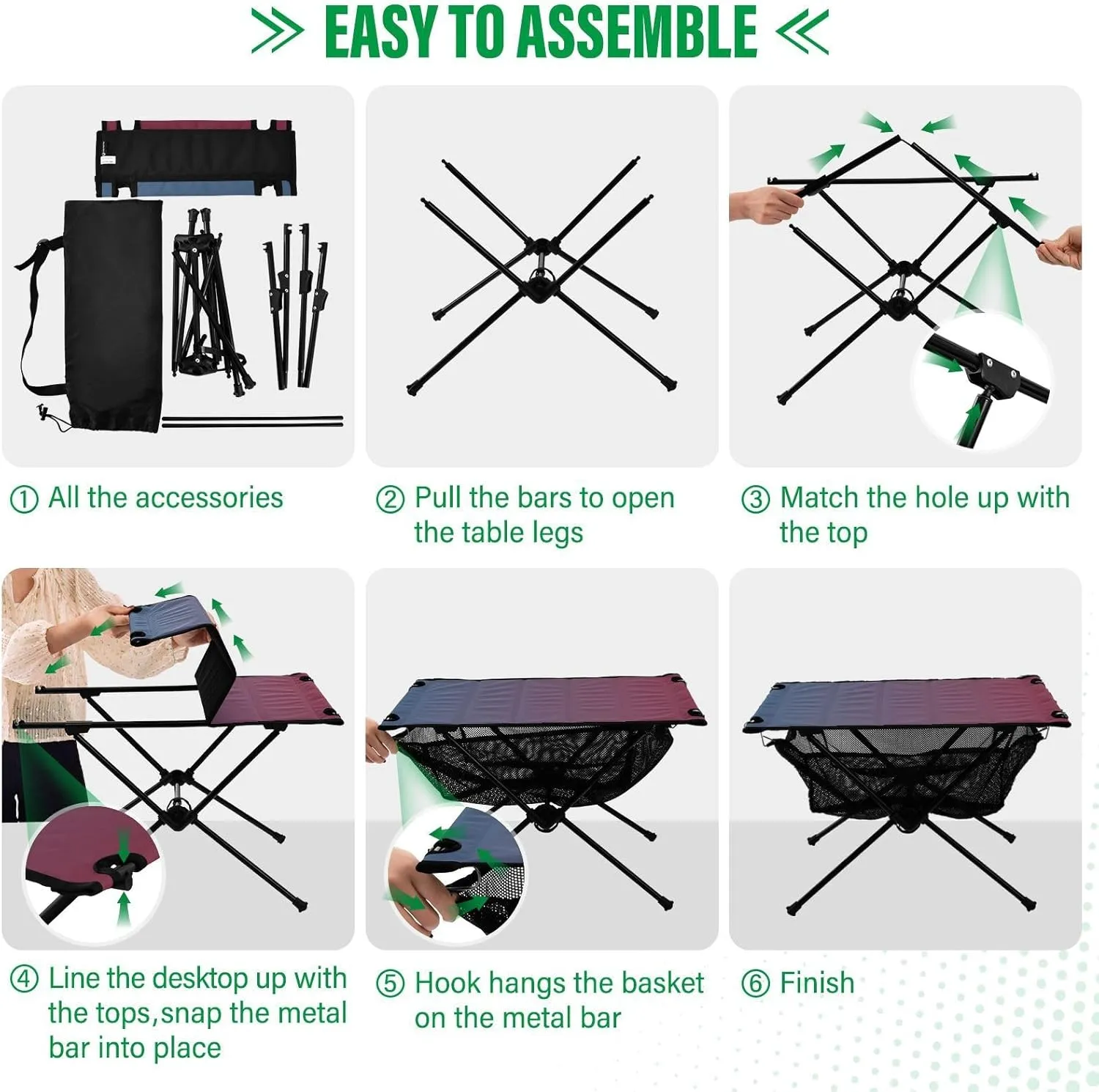 Emelivor Blue Red Gradient Folding Camping Table Portable Beach Table with Carry Bag Small Craft Table for Camping Picnic BBQ Backpacking Beach
