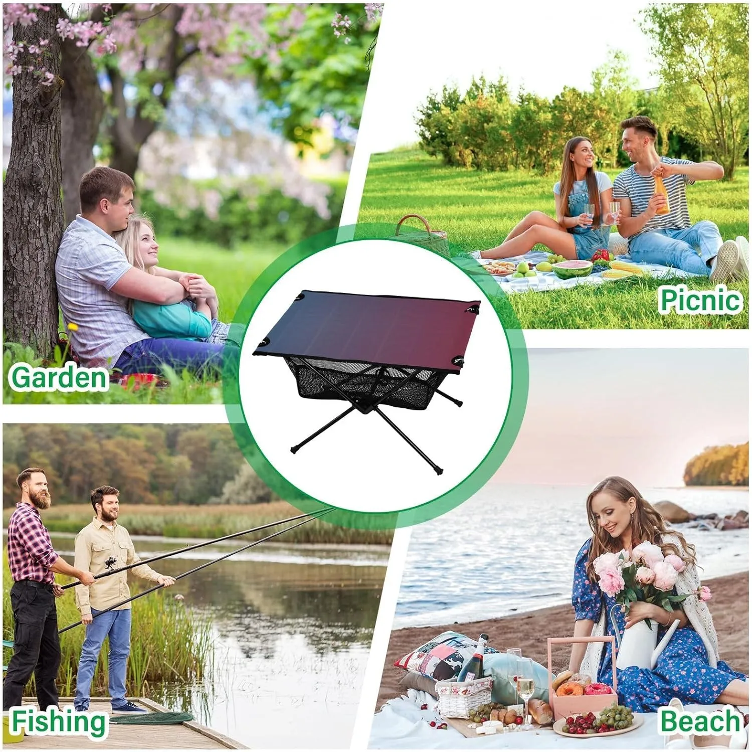 Emelivor Blue Red Gradient Folding Camping Table Portable Beach Table with Carry Bag Small Craft Table for Camping Picnic BBQ Backpacking Beach