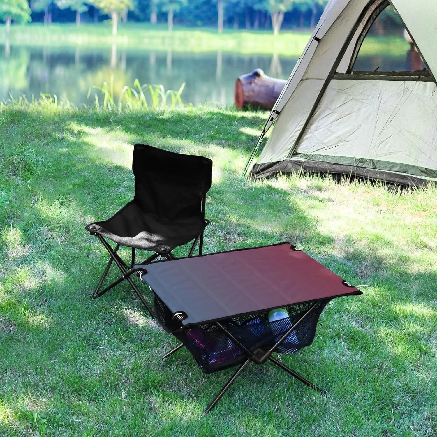 Emelivor Blue Red Gradient Folding Camping Table Portable Beach Table with Carry Bag Small Craft Table for Camping Picnic BBQ Backpacking Beach