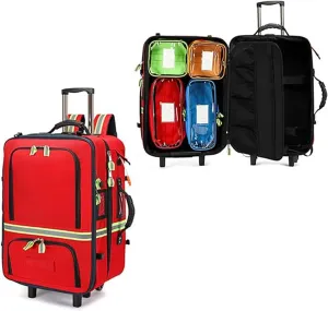 Emergency Backpack Empty, First Responder Trauma Bag with Trolley & Wheels Large Capacity Oxford Cloth for EMT, Paramedic, Nurses, Tactical Medics, Home Care(A01,Single bag (empty bag))