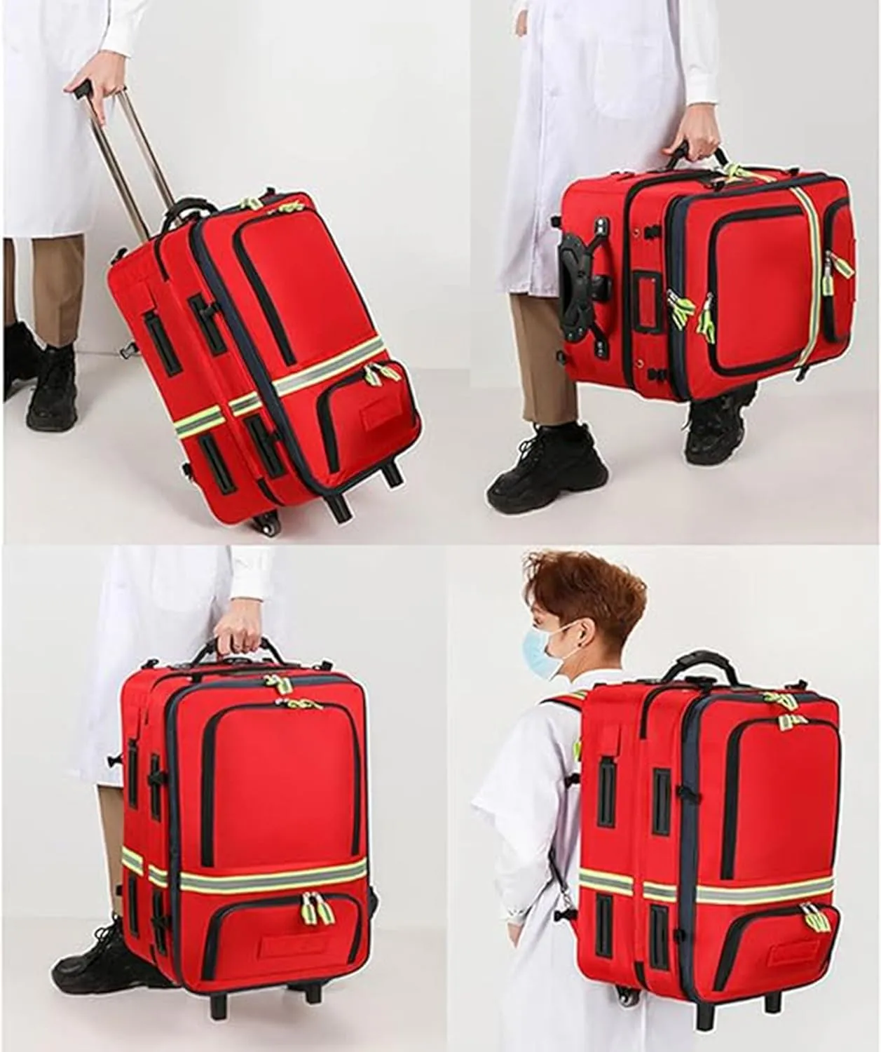Emergency Backpack Empty, First Responder Trauma Bag with Trolley & Wheels Large Capacity Oxford Cloth for EMT, Paramedic, Nurses, Tactical Medics, Home Care(A01,Single bag (empty bag))
