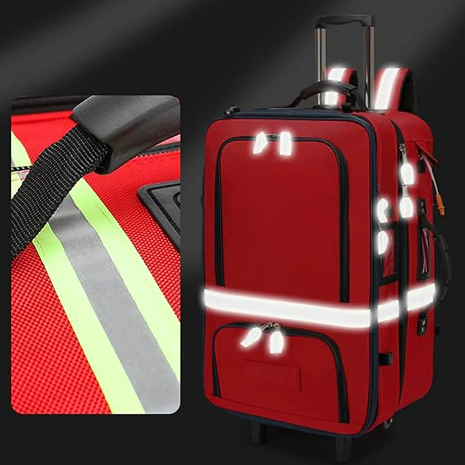 Emergency Backpack Empty, First Responder Trauma Bag with Trolley & Wheels Large Capacity Oxford Cloth for EMT, Paramedic, Nurses, Tactical Medics, Home Care(A01,Single bag (empty bag))