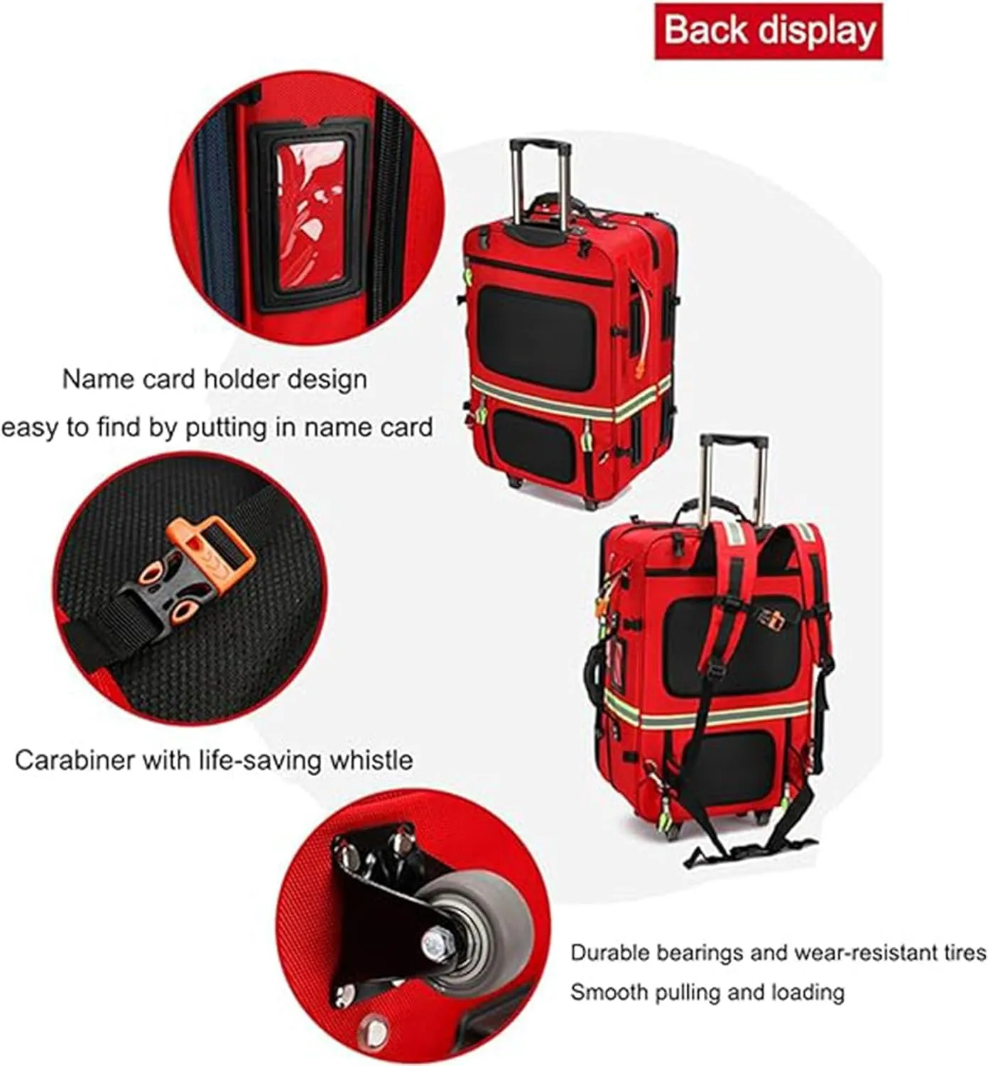 Emergency Backpack Empty, First Responder Trauma Bag with Trolley & Wheels Large Capacity Oxford Cloth for EMT, Paramedic, Nurses, Tactical Medics, Home Care(A01,Single bag (empty bag))