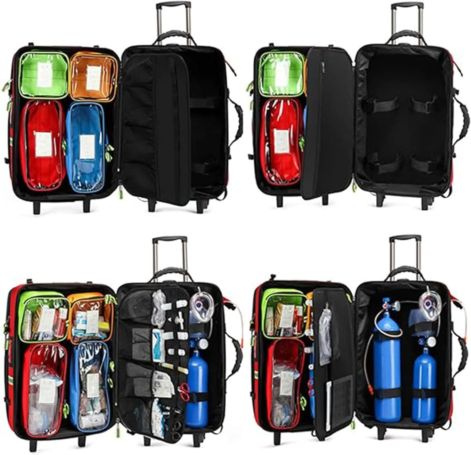 Emergency Backpack Empty, First Responder Trauma Bag with Trolley & Wheels Large Capacity Oxford Cloth for EMT, Paramedic, Nurses, Tactical Medics, Home Care(A01,Single bag (empty bag))