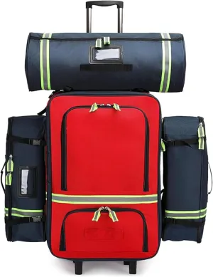 Emergency Backpack Empty, First Responder Trauma Bag with Trolley & Wheels Large Capacity Oxford Cloth for EMT, Paramedic(A01,With 3 pieces (empty bag))