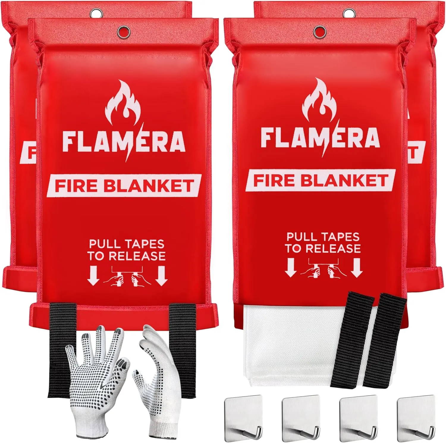 Emergency Fire Blanket for Home and Kitchen (4-Pack) Fireproof and Fire Suppression Blanket | 40"x40" Fiberglass Fire Blankets for Home Safety, Camping, and Office - Fire Retardant Blankets for Fires