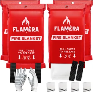 Emergency Fire Blanket for Home and Kitchen (4-Pack) Fireproof and Fire Suppression Blanket | 40"x40" Fiberglass Fire Blankets for Home Safety, Camping, and Office - Fire Retardant Blankets for Fires