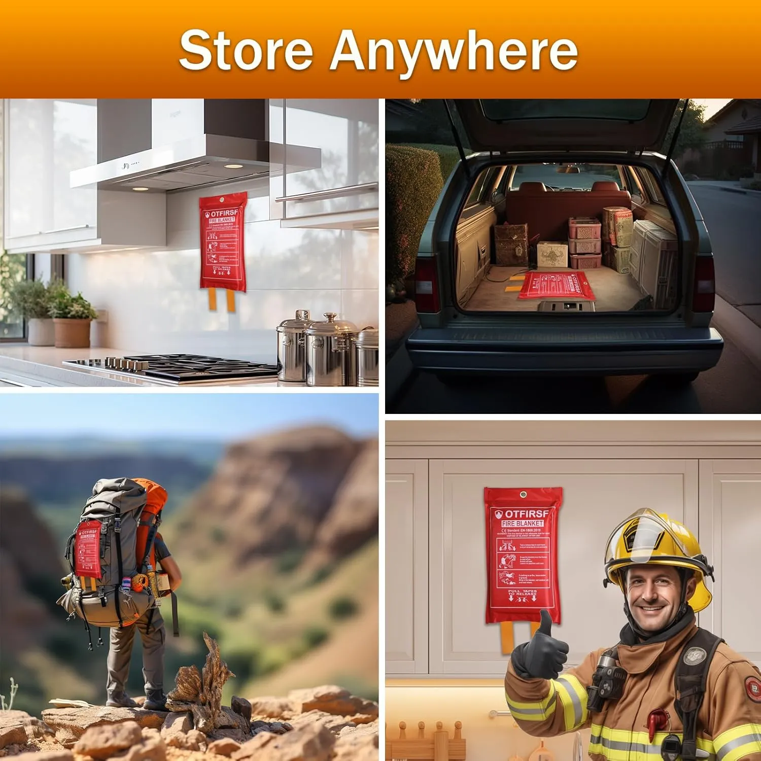Emergency Fire Blanket for Home and Kitchen- White-B 4Pack 39.3"x39.3" Fiberglass Fire Blankets Emergency for House Fireplace, Grill, BBQ,Camping Car,Ship,Warehouse Emergency Survival Safety