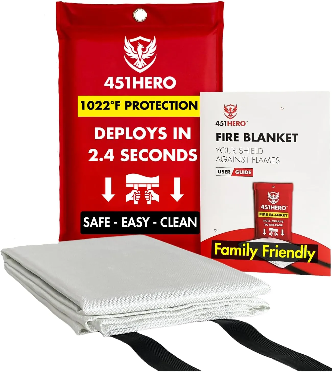 Emergency Fire Blanket for Home, Kitchen, and Camping Essentials - 1 Pack - Certified Flame Retardant Fire Blankets, Fast Deployment Fire Shield, Skin-Safe, Non-Toxic Comfort Weave Material