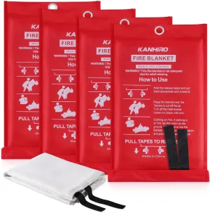 Emergency Fire Blanket for Home Kitchen - KANHIRO Fiberglass Fire Suppression Blanket Great for School, Fireplace, Grill, Car, Office, Warehouse (4 Pack, 39 in X 39 in)
