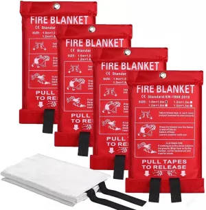 Emergency Fire Blanket for Kitchen and Home, 4 Pack 39" x 39" Fiberglass Fire Safety Blankets for Survival, Suppression Fire Retardant Blanket for People