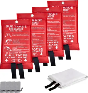 Emergency Fire Blanket (Pack of 4) Flame Retardant Protection, Fiberglass Fire Blanket for Home & Kitchen, Office, Warehouse, Car, Camping, Garage & Science Labs (40" x 40")