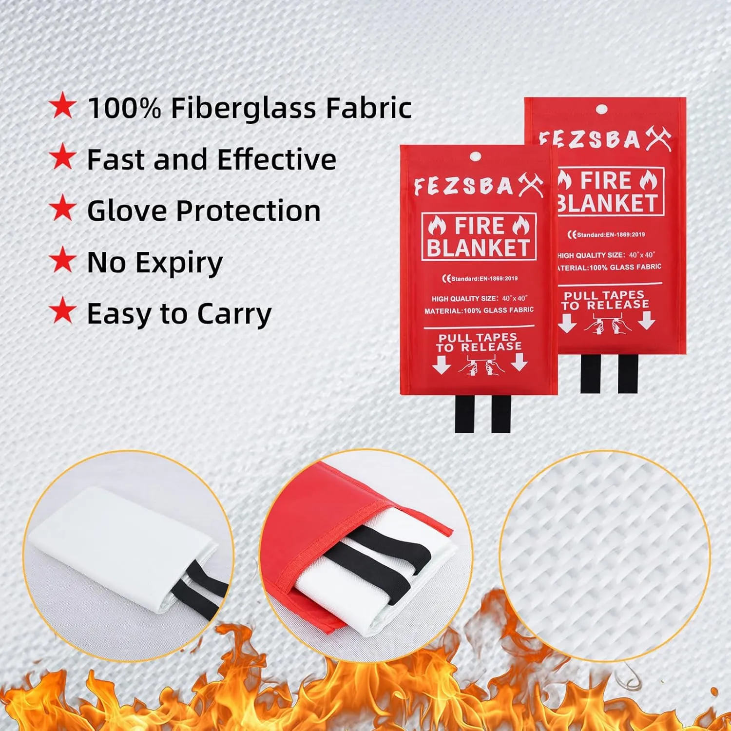 Emergency Fire Blankets,Fire Safety Blanket for Kitchen Home, Fire Supression Blanket Good for School Safety, Fireplace, and Camping,Hurricane Preparedness Items (6, Pack 40x40 inches)
