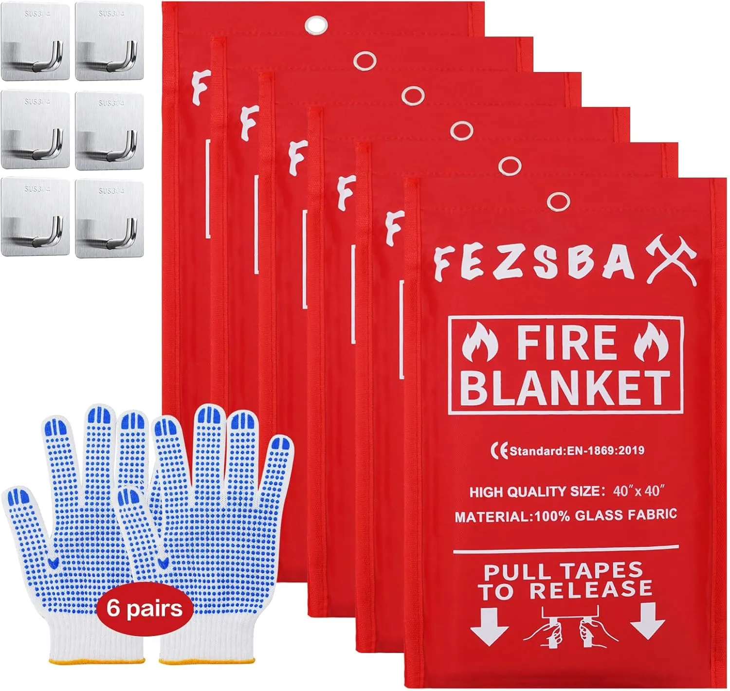 Emergency Fire Blankets,Fire Safety Blanket for Kitchen Home, Fire Supression Blanket Good for School Safety, Fireplace, and Camping,Hurricane Preparedness Items (6, Pack 40x40 inches)
