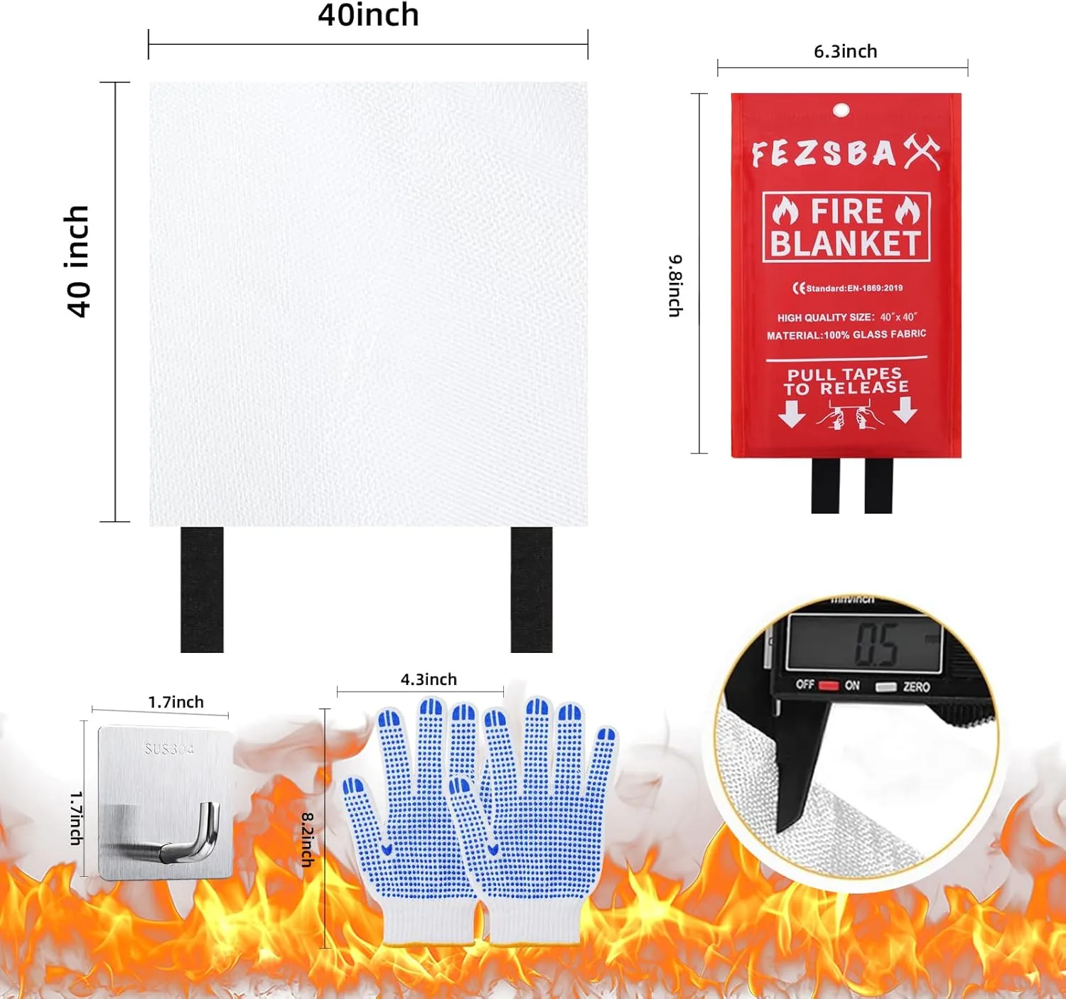 Emergency Fire Blankets,Fire Safety Blanket for Kitchen Home, Fire Supression Blanket Good for School Safety, Fireplace, and Camping,Hurricane Preparedness Items (6, Pack 40x40 inches)