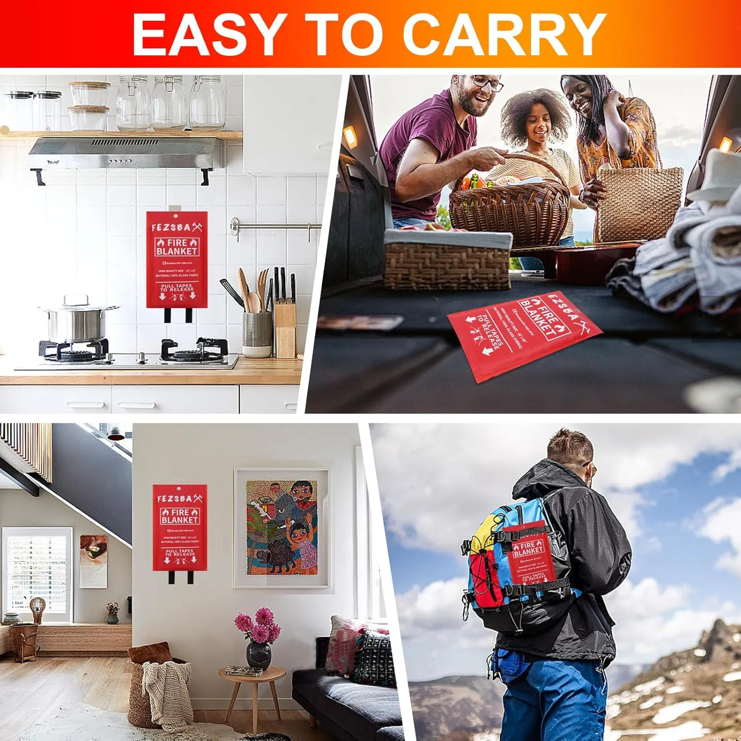 Emergency Fire Blankets,Fire Safety Blanket for Kitchen Home, Fire Supression Blanket Good for School Safety, Fireplace, and Camping,Hurricane Preparedness Items (6, Pack 40x40 inches)