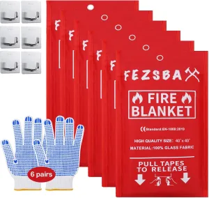 Emergency Fire Blankets,Fire Safety Blanket for Kitchen Home, Fire Supression Blanket Good for School Safety, Fireplace, and Camping,Hurricane Preparedness Items (6, Pack 40x40 inches)