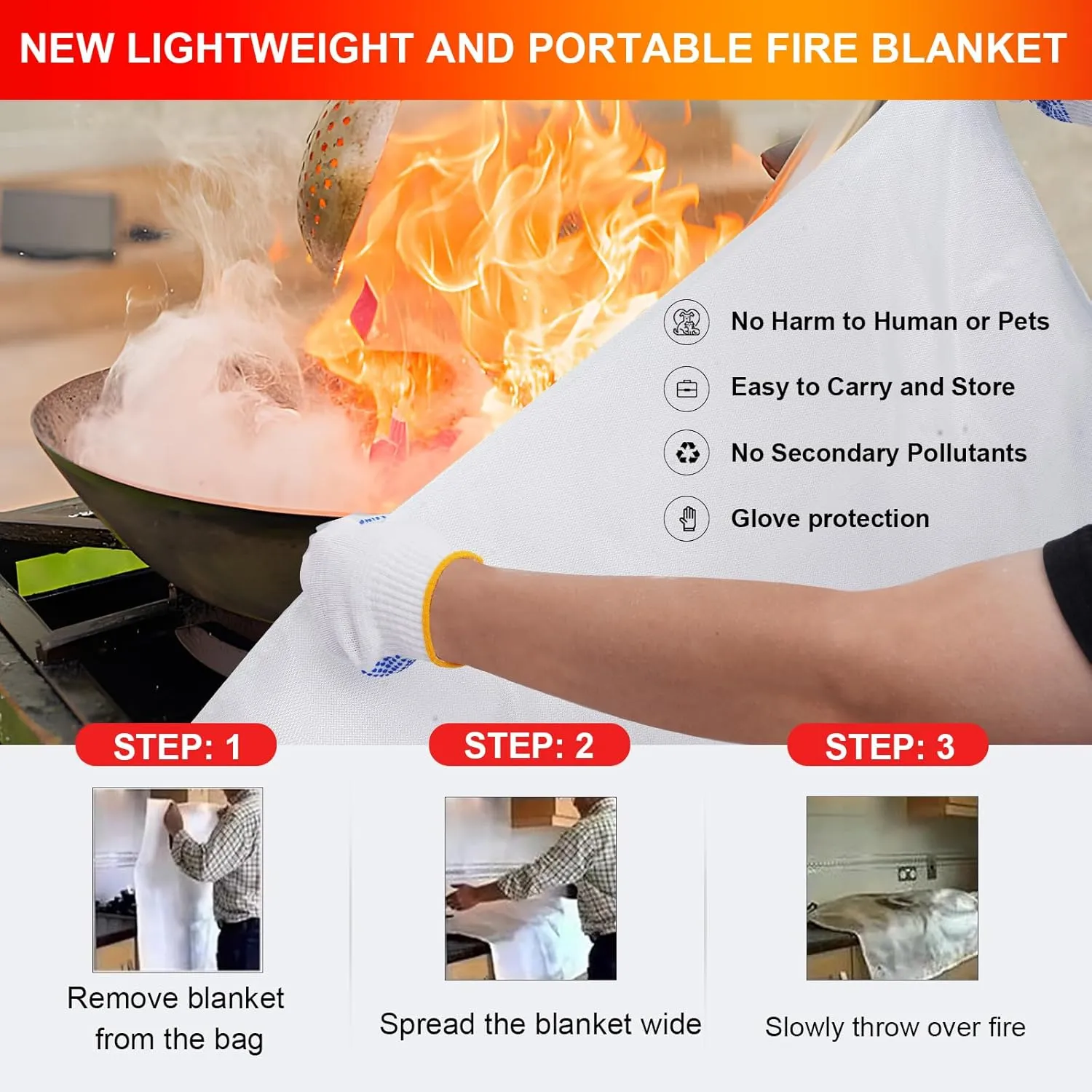 Emergency Fire Blankets,Fire Safety Blanket for Kitchen Home, Fire Supression Blanket Good for School Safety, Fireplace, and Camping,Hurricane Preparedness Items (6, Pack 40x40 inches)