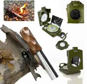 Emergency Fire Starter Kit with Sighting Navigation Compass