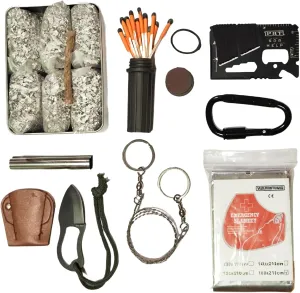 Emergency Fire Starter Magnesium 6 Bags Weather Proof Matches Camping Hiking Bushcraft 1 of Free Tin Box (Mg Matches Tool Saw Knife Wax  DClip Blanket)