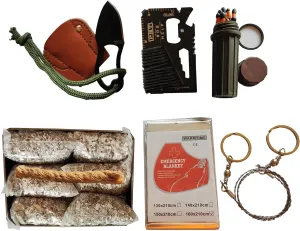 Emergency Fire Starter Magnesium 6 Bags Weather Proof Matches Camping Hiking Bushcraft 1 of Tin Box (Mg   Matches   Tool   Saw   Knife   Blanket   Rope)