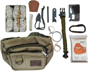 Emergency Fire Stater 6 Bags Magnesium Ferro Striker Saw Wire Multi Purpose Tool Blanket Wax Rope Camping Hiking Bushcraft   1 Free Tin Can (Mg   FerroStriker   Knife   Saw   Blanket   WaxRope)
