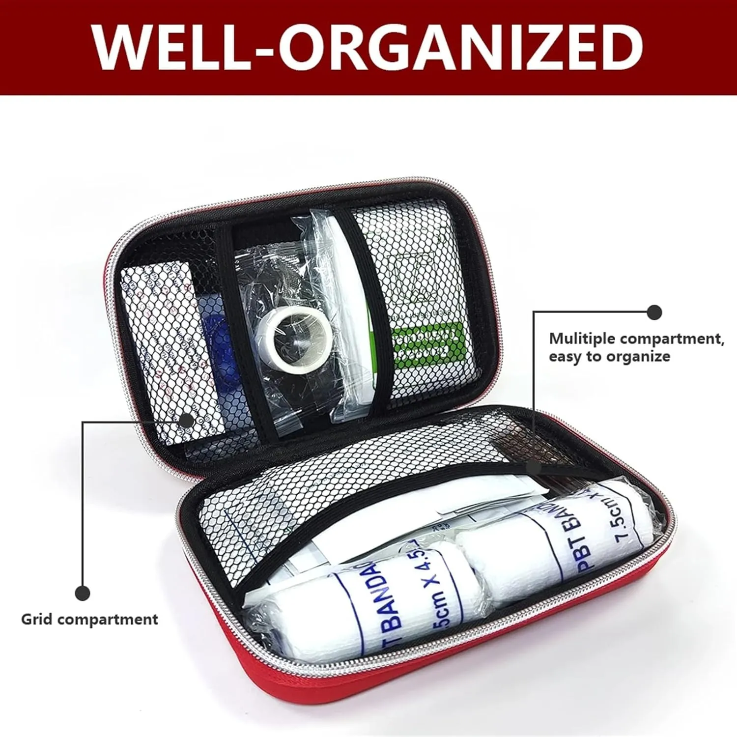 Emergency Medicial First Aid Bag Empty Mini Travel Camping Car Outdoor Survival Kit Portable EVA Case Storage for Travel Hiking Multifunction Emergency Medicine Storage Bag-8x5 inch(Red)