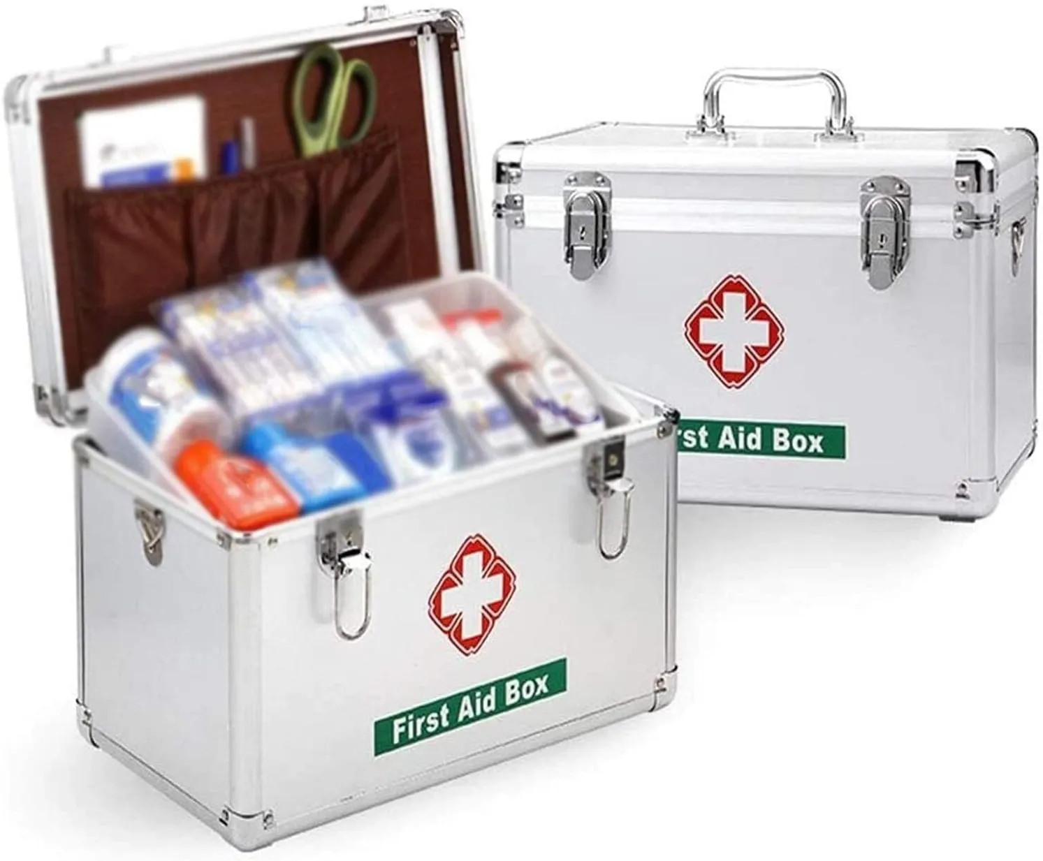 Emergency Medicine Cabinet with Aluminum First Aid Case & Carrying Handle – Compact, Organized First Aid Kit for Travel, Home, Office, Vehicle, and Outdoor Use