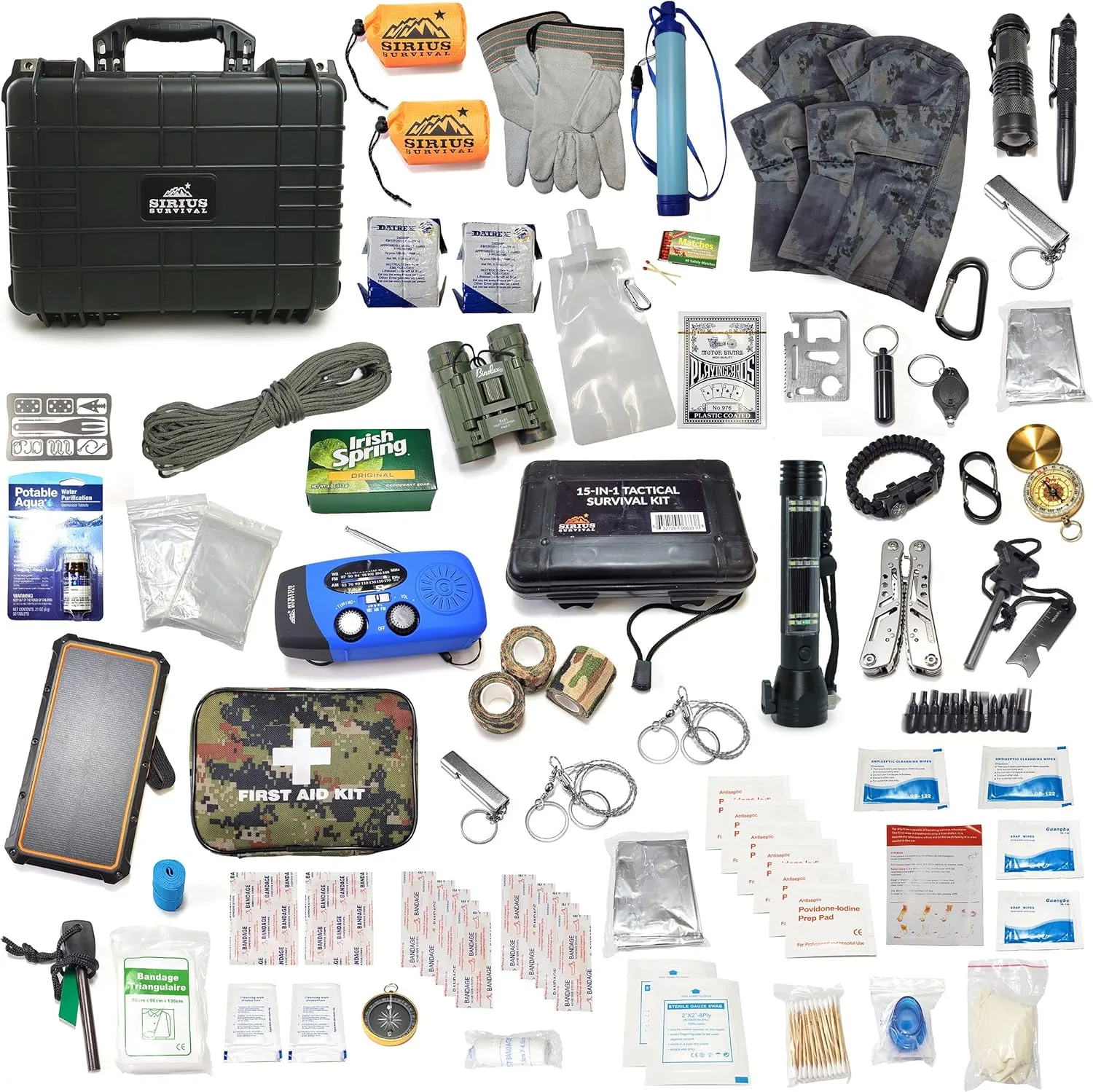 Emergency Preparedness & Survival Kit for 2 - Over 175 Pieces - Waterproof & Durable Hard Case - Food & Water, Gear & Tools, First Aid, Shelter