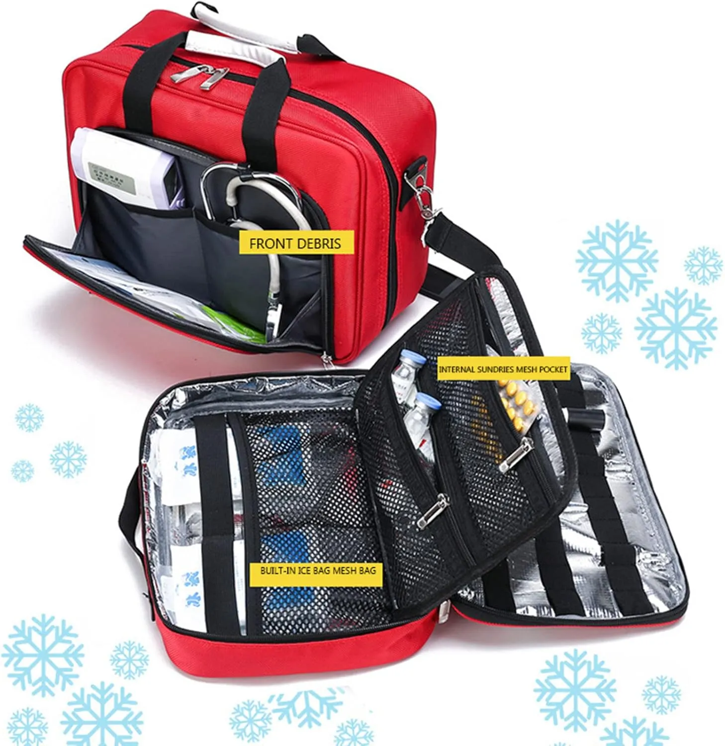 Emergency Shoulder Bag Empty, Trauma First Aid Kits Storage Bag, First Responder Bag with Handle for Home, Office, and Outdoor Adventures(Navy Blue)