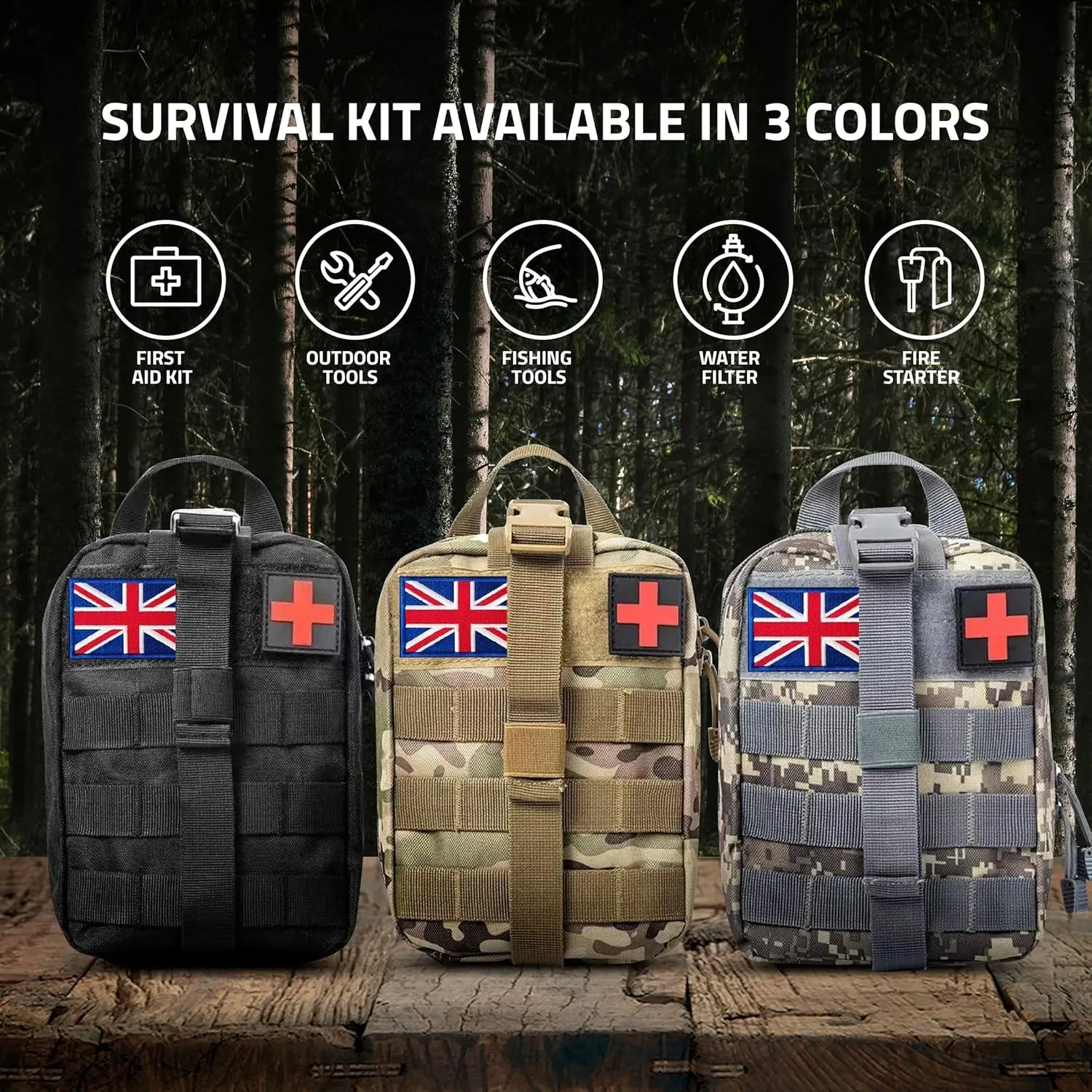 Emergency Survival Kit and First Aid Kit for Outdoor, Professional Outdoor Tools for Camping, Outdoor, Adventure, Hiking and Hunting, Survival Gear with Molle System