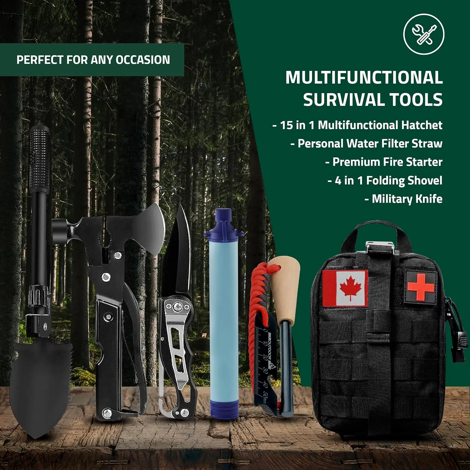 Emergency Survival Kit and First Aid Kit for Outdoor, Professional Outdoor Tools for Camping, Outdoor, Adventure, Hiking and Hunting, Survival Gear with Molle System
