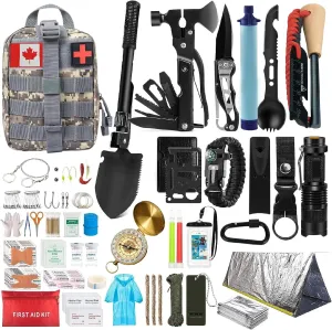 Emergency Survival Kit and First Aid Kit for Outdoor, Professional Outdoor Tools for Camping, Outdoor, Adventure, Hiking and Hunting, Survival Gear with Molle System