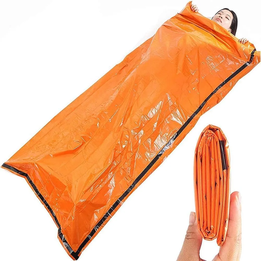 Emergency Survival Sleeping Bag 84.6"X36" (4 Sets)- Waterproof Thermal Bivy Sack for Camping Hiking and Outdoor Activities - Compact Portable Lightweight for Ultimate Warmth in Emergencies (Green)